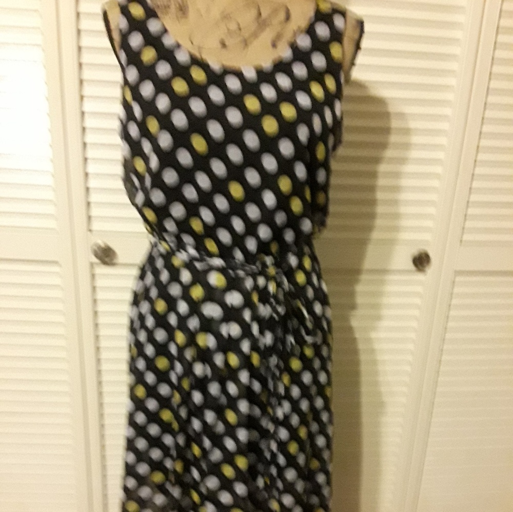 JBS Dress, black, white/yellow dots. NWOT